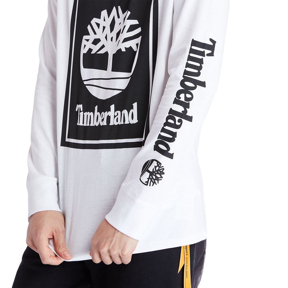 Timberland Mens T-Shirts Long-Sleeve Logo - Black/White - India IT9763108